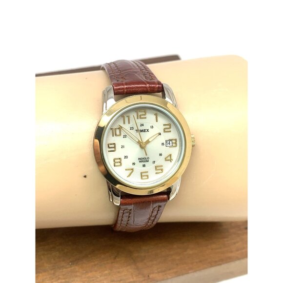 Timex Women's Watch T2N436 Indiglo Quartz Beige Dial Leather Strap 28mm - Picture 11 of 14